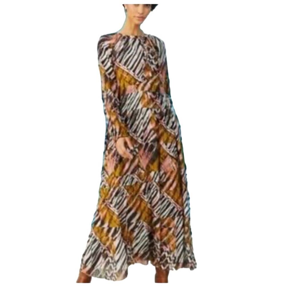 Marie Oliver‎ Silk Blend Tiered Maxi Midi Printed Dress sz M BEAUTIFUL!!